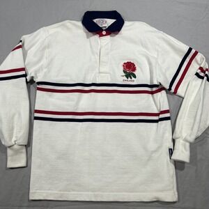 England National Rugby Union Shirt Mens M Cotton Long Sleeve Jersey Halbro VTG